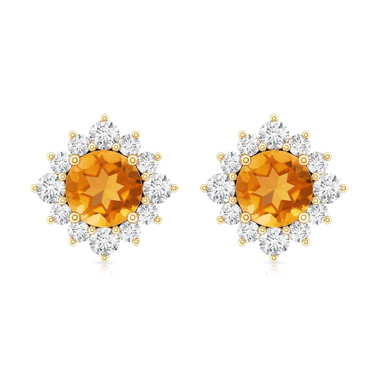 1 CT Classic Citrine Stud Earrings with Diamond Halo