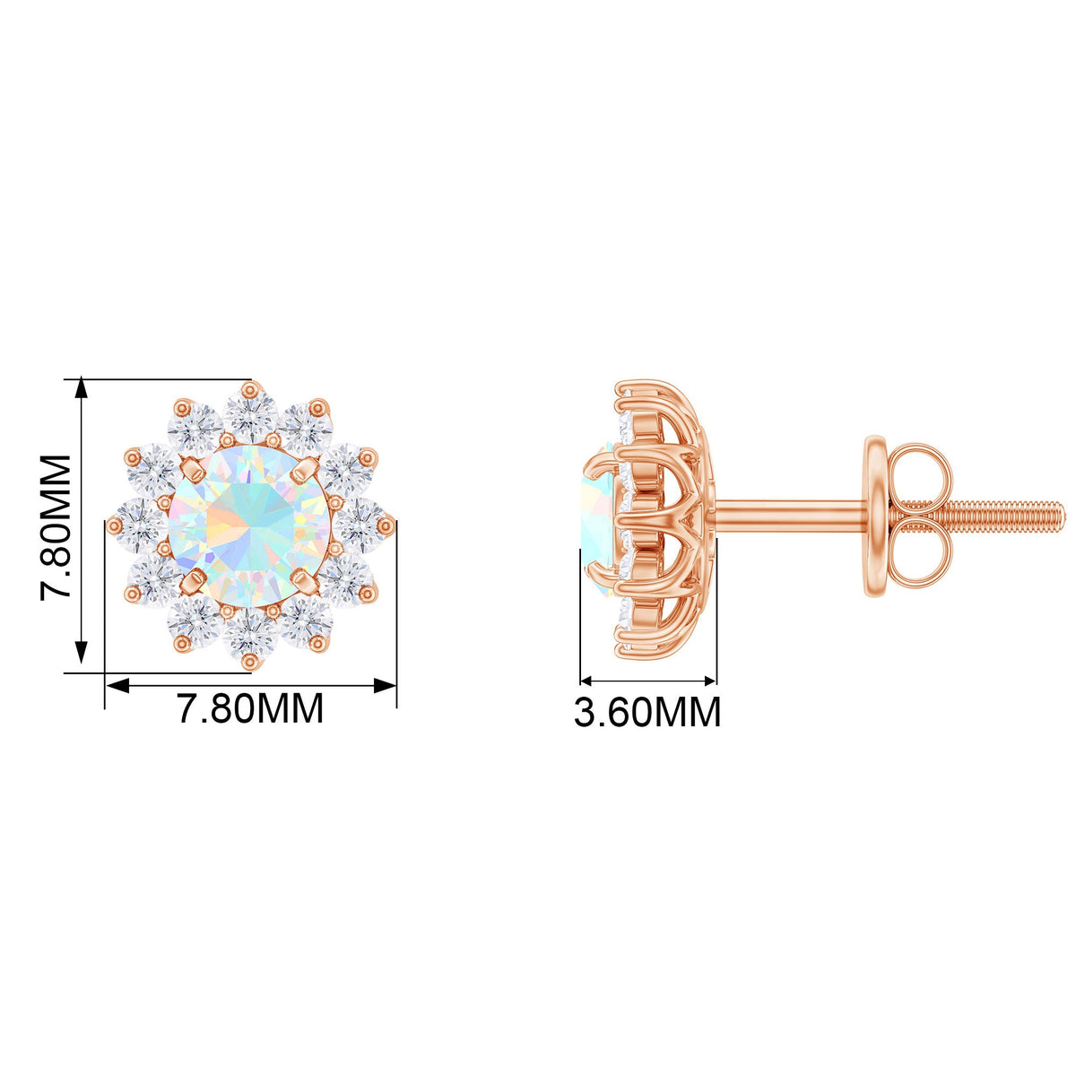 Real Ethiopian Opal Flower Stud Earrings with Diamond Halo