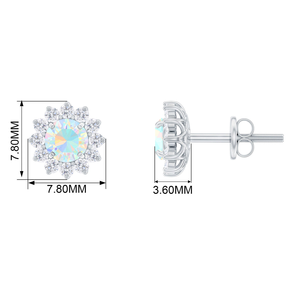 Real Ethiopian Opal Flower Stud Earrings with Diamond Halo
