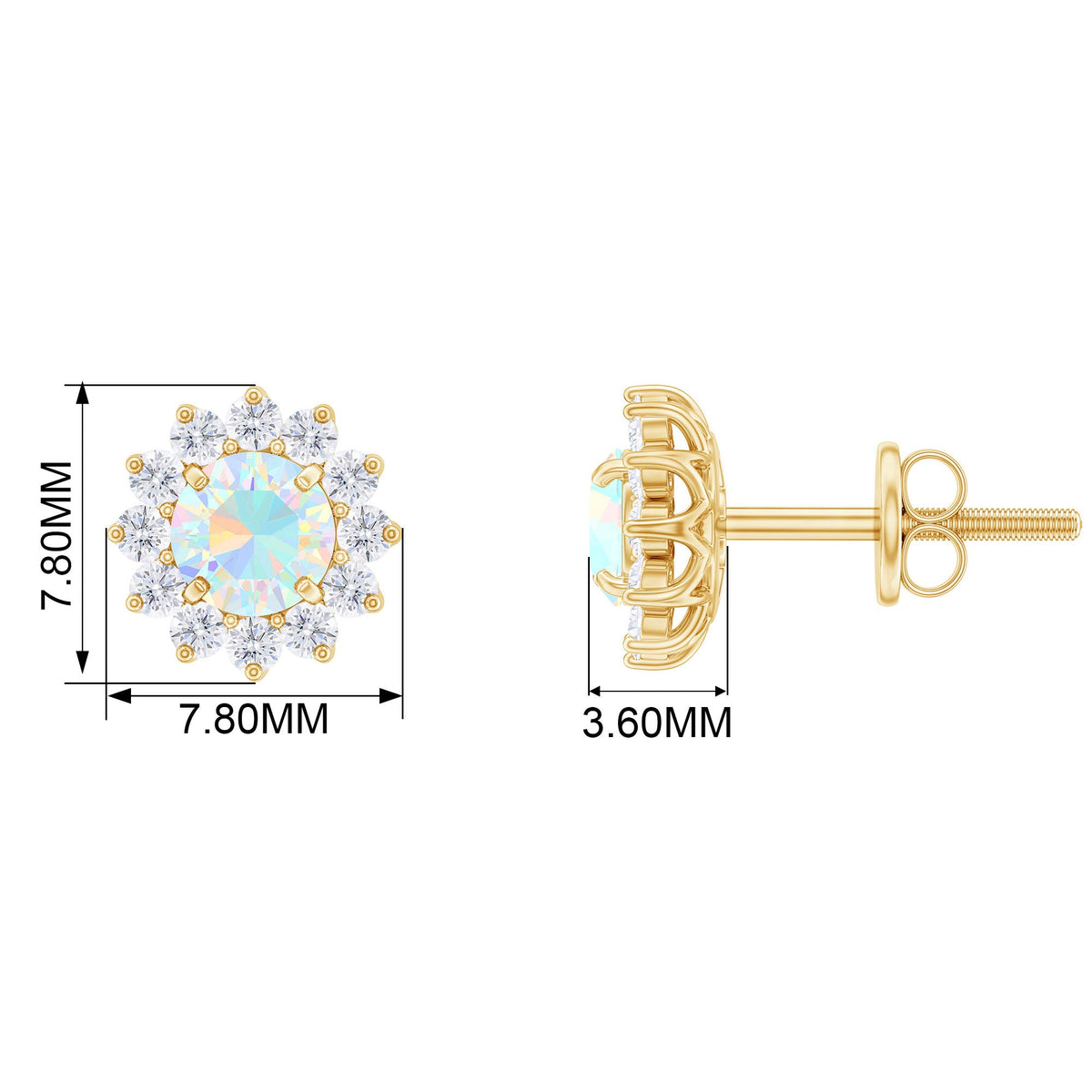 Real Ethiopian Opal Flower Stud Earrings with Diamond Halo