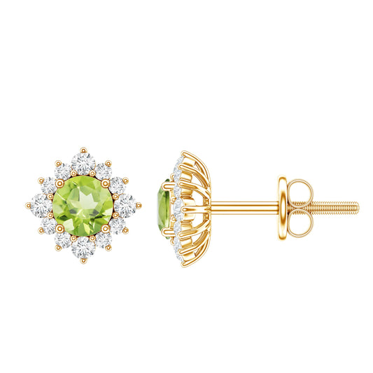 1 Carat Peridot Stud Earrings with Diamond Halo
