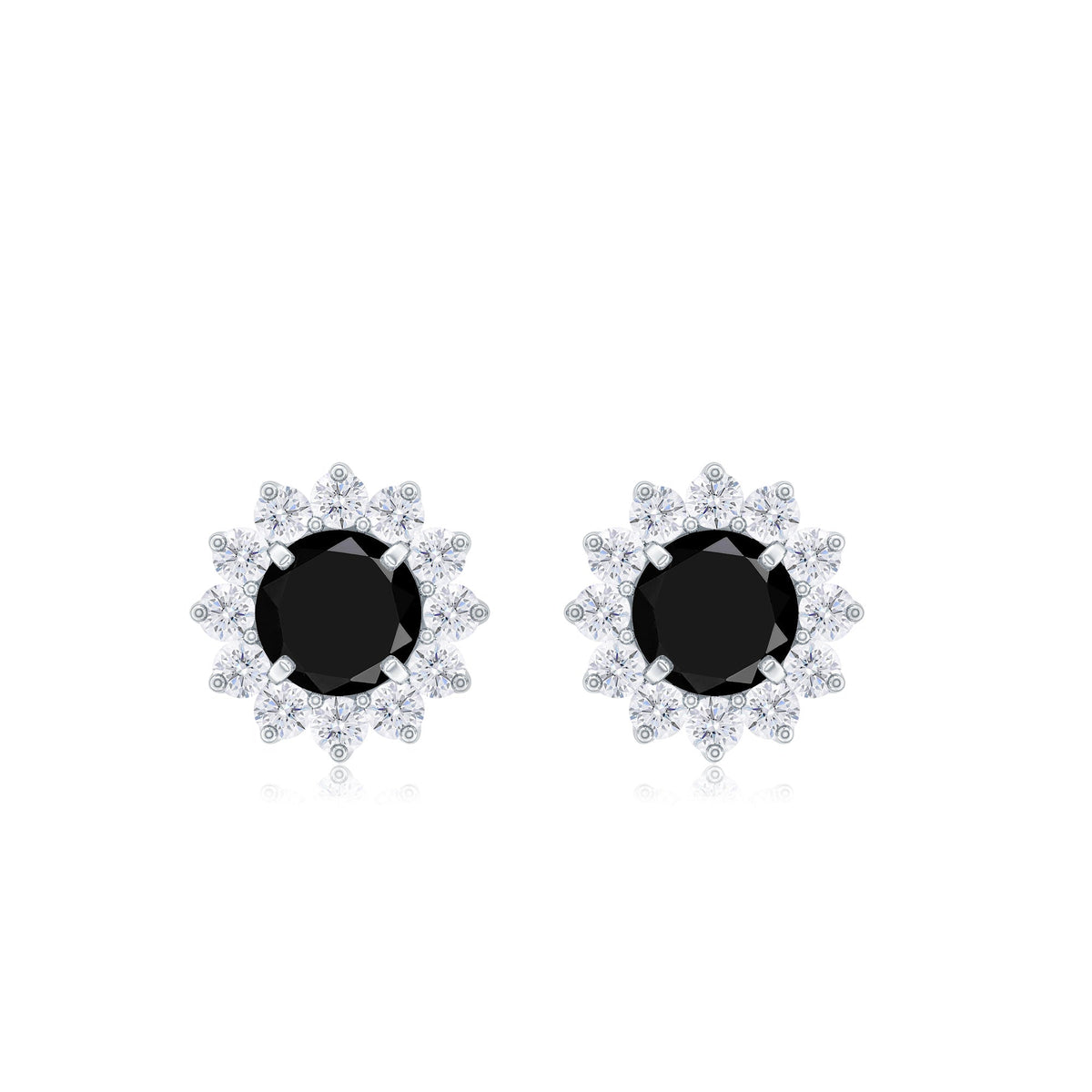 0.9 Carat Black Spinel and Diamond Classic Halo Stud Earrings