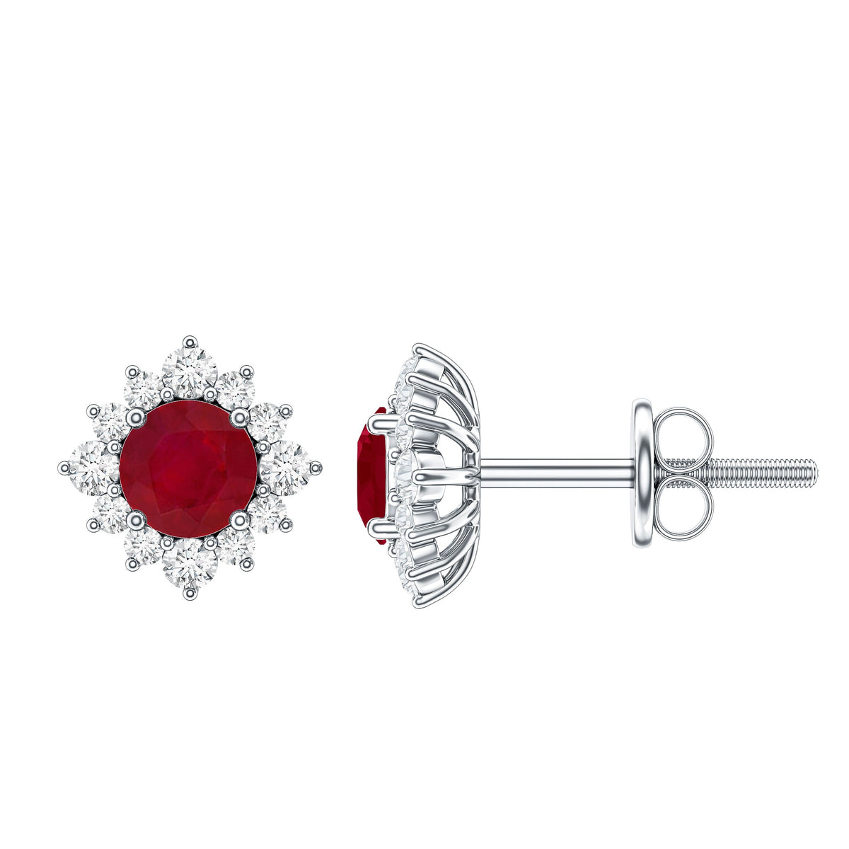 Ruby Classic Stud Earrings with Diamond Halo