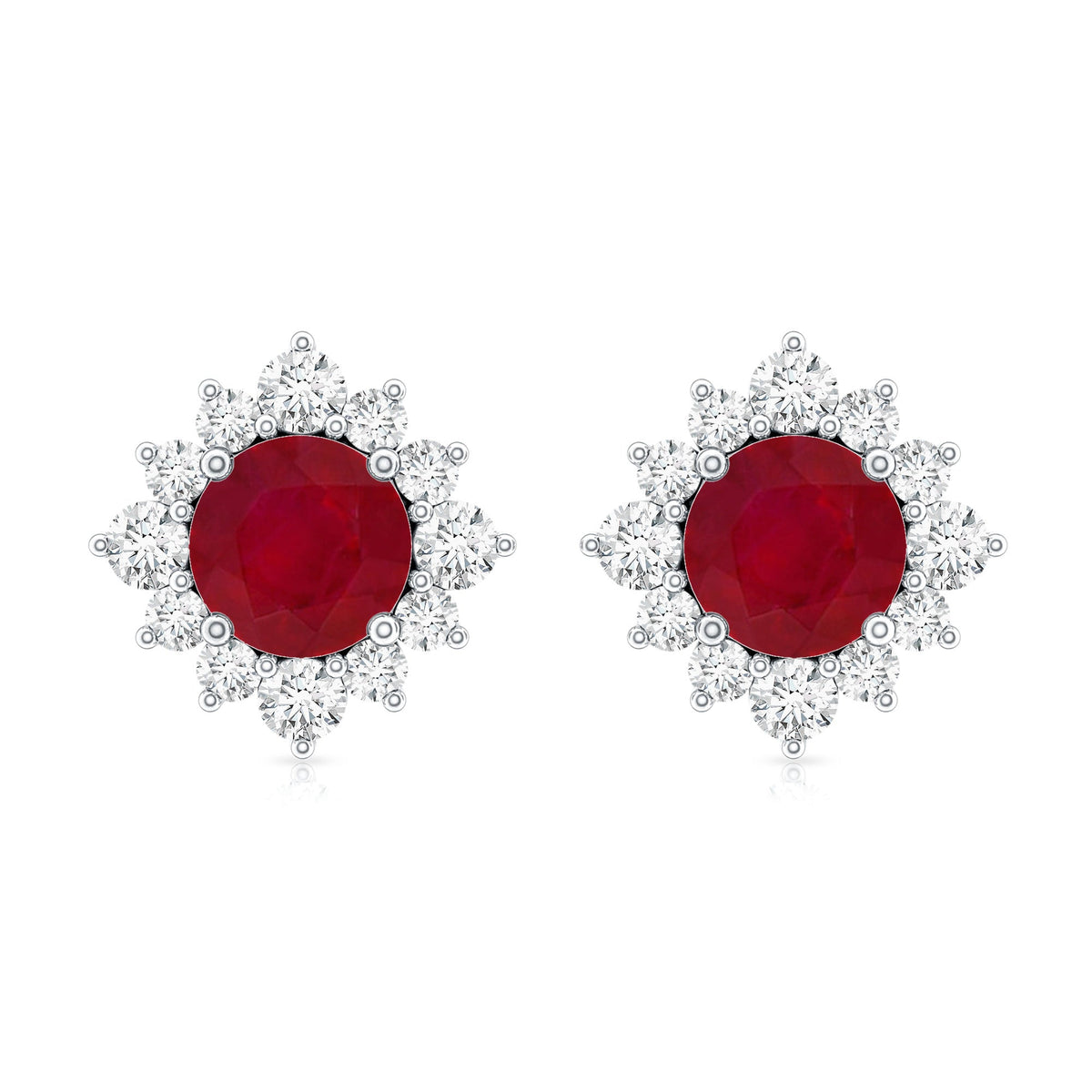 Ruby Classic Stud Earrings with Diamond Halo