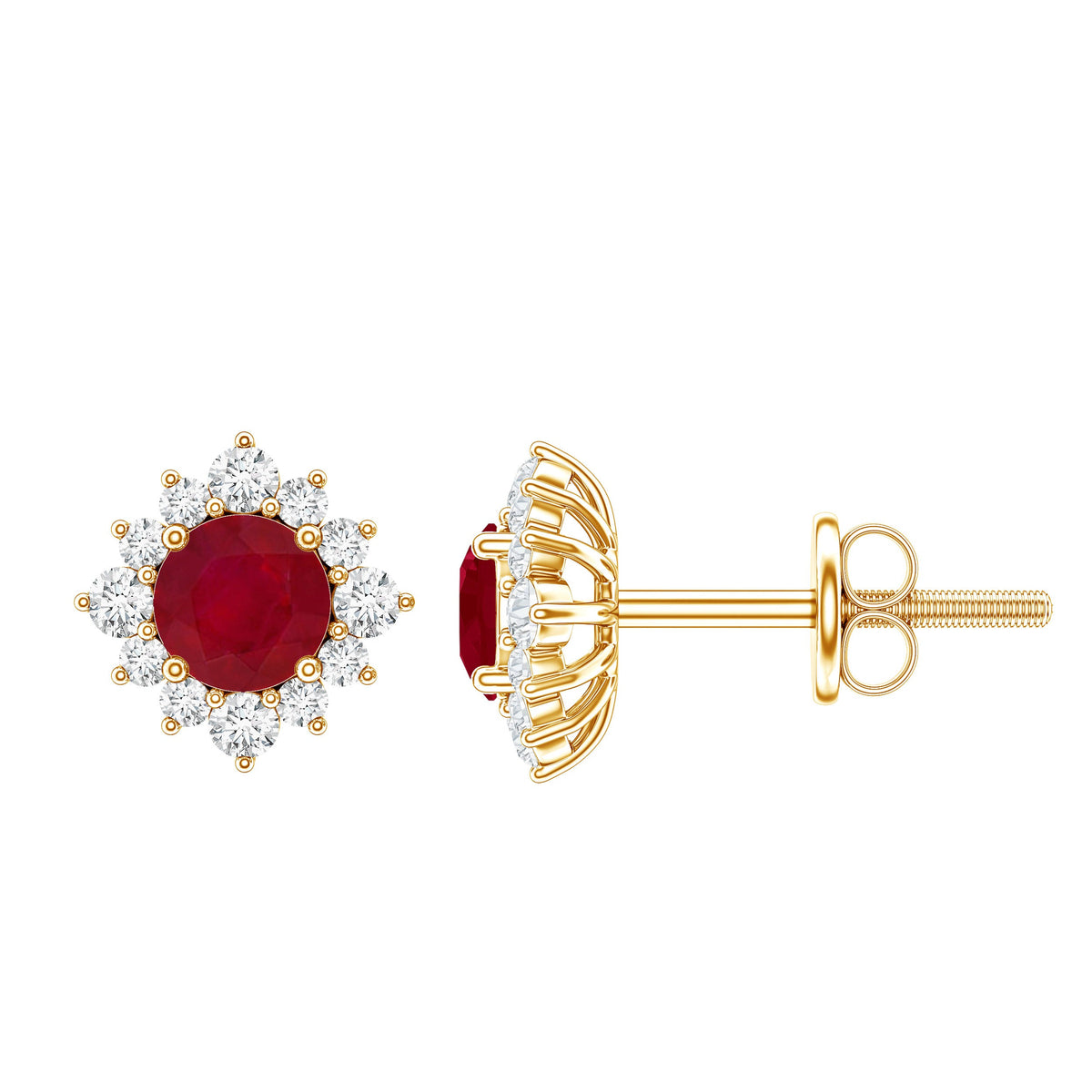 Ruby Classic Stud Earrings with Diamond Halo