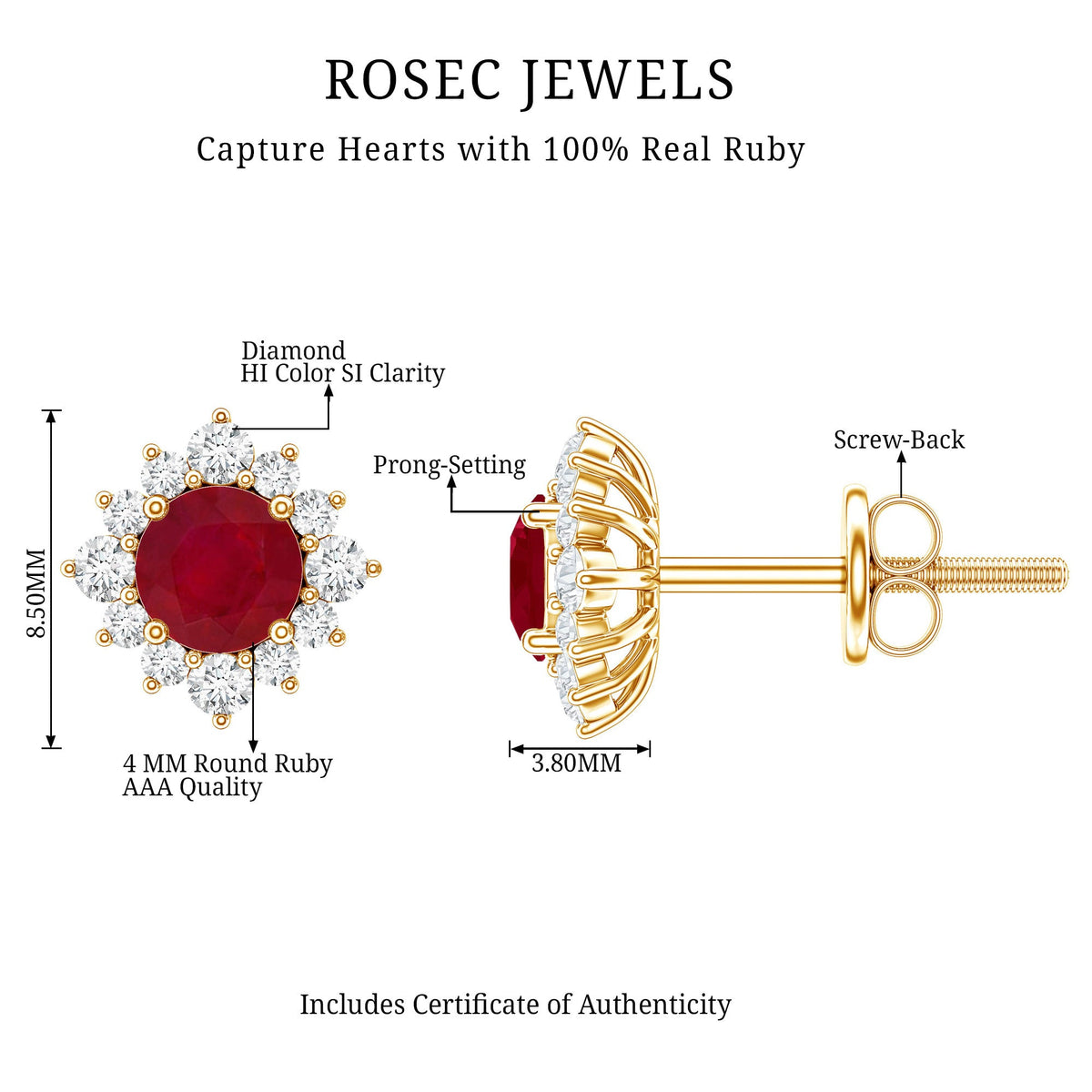 Ruby Classic Stud Earrings with Diamond Halo