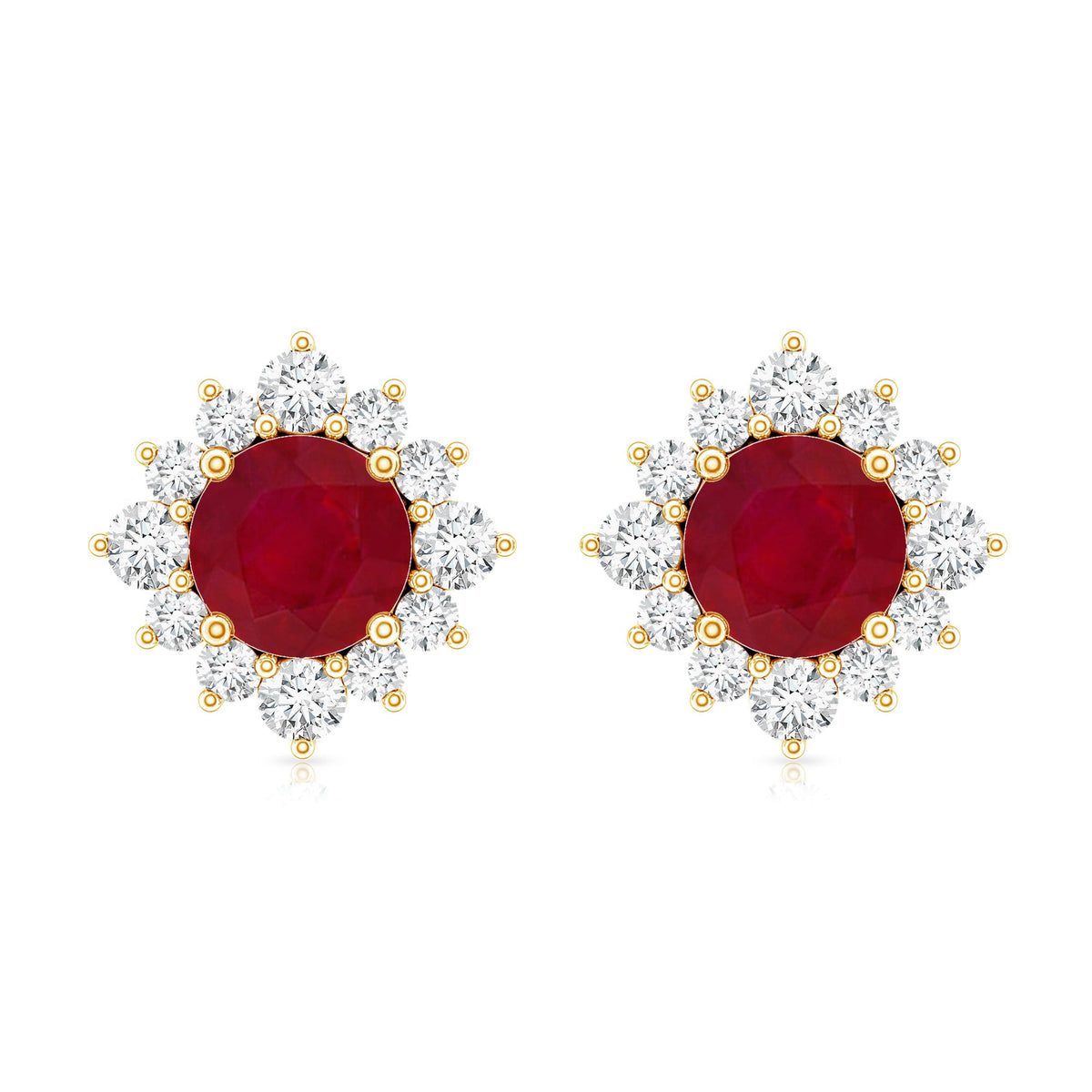 Ruby Classic Stud Earrings with Diamond Halo