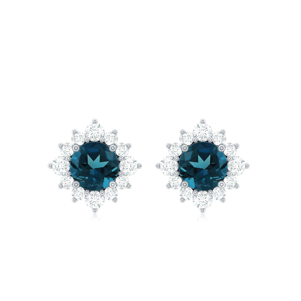 1.2 Carat Classic London Blue Topaz Stud Earrings with Diamond Halo