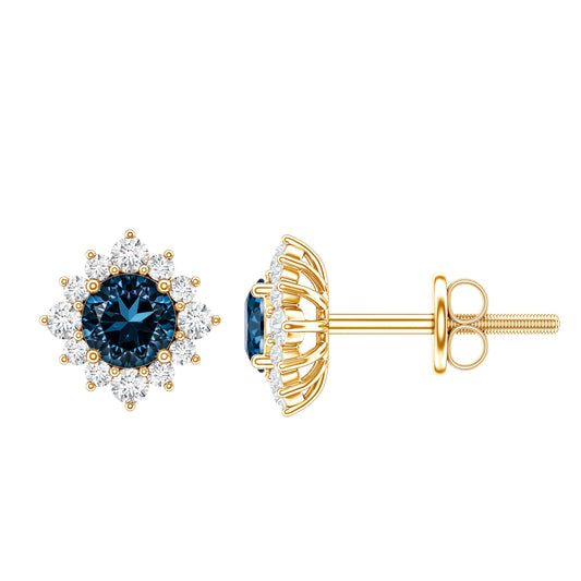 1.2 Carat Classic London Blue Topaz Stud Earrings with Diamond Halo