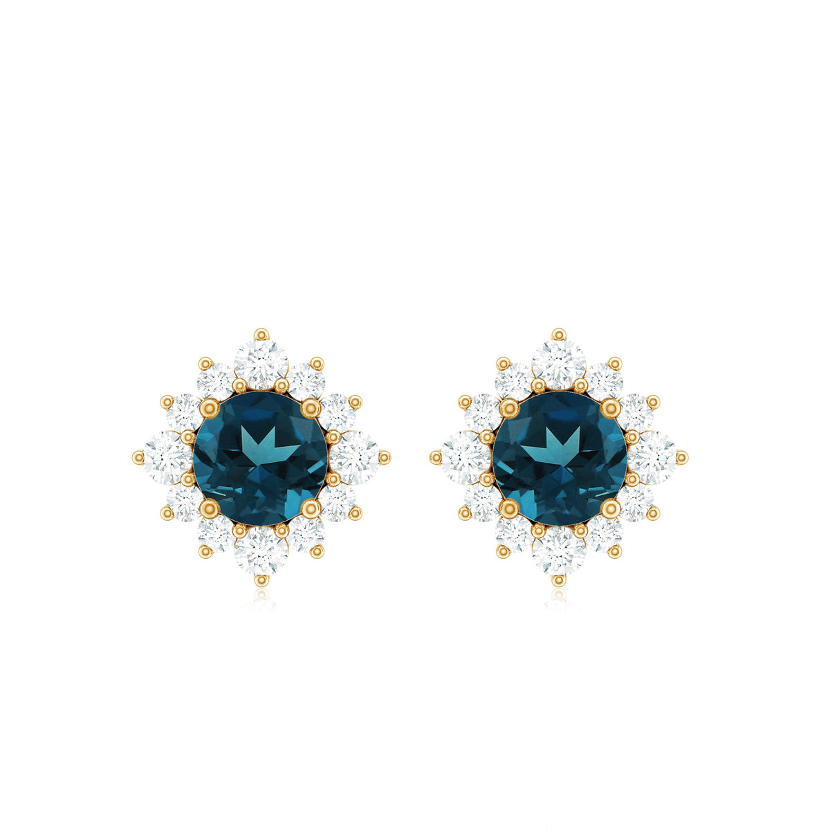 1.2 Carat Classic London Blue Topaz Stud Earrings with Diamond Halo