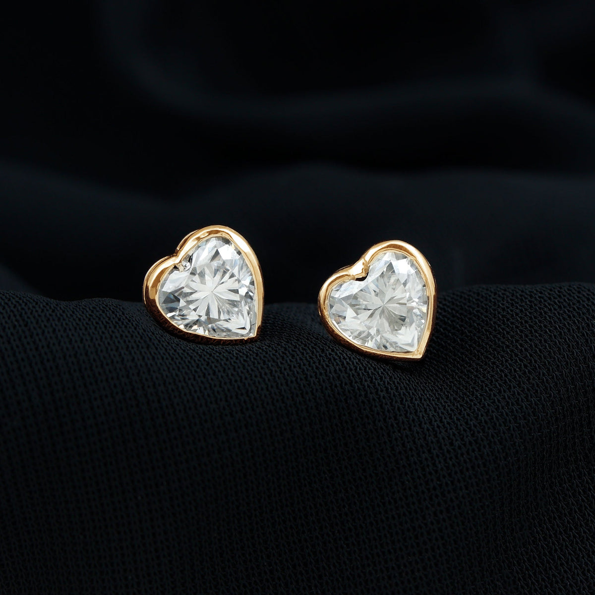 3 Carat Moissanite Heart Stud Earrings in Bezel Setting