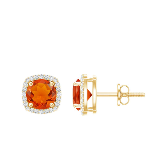 1.5 CT Round Fire Opal and Diamond Halo Stud Earrings