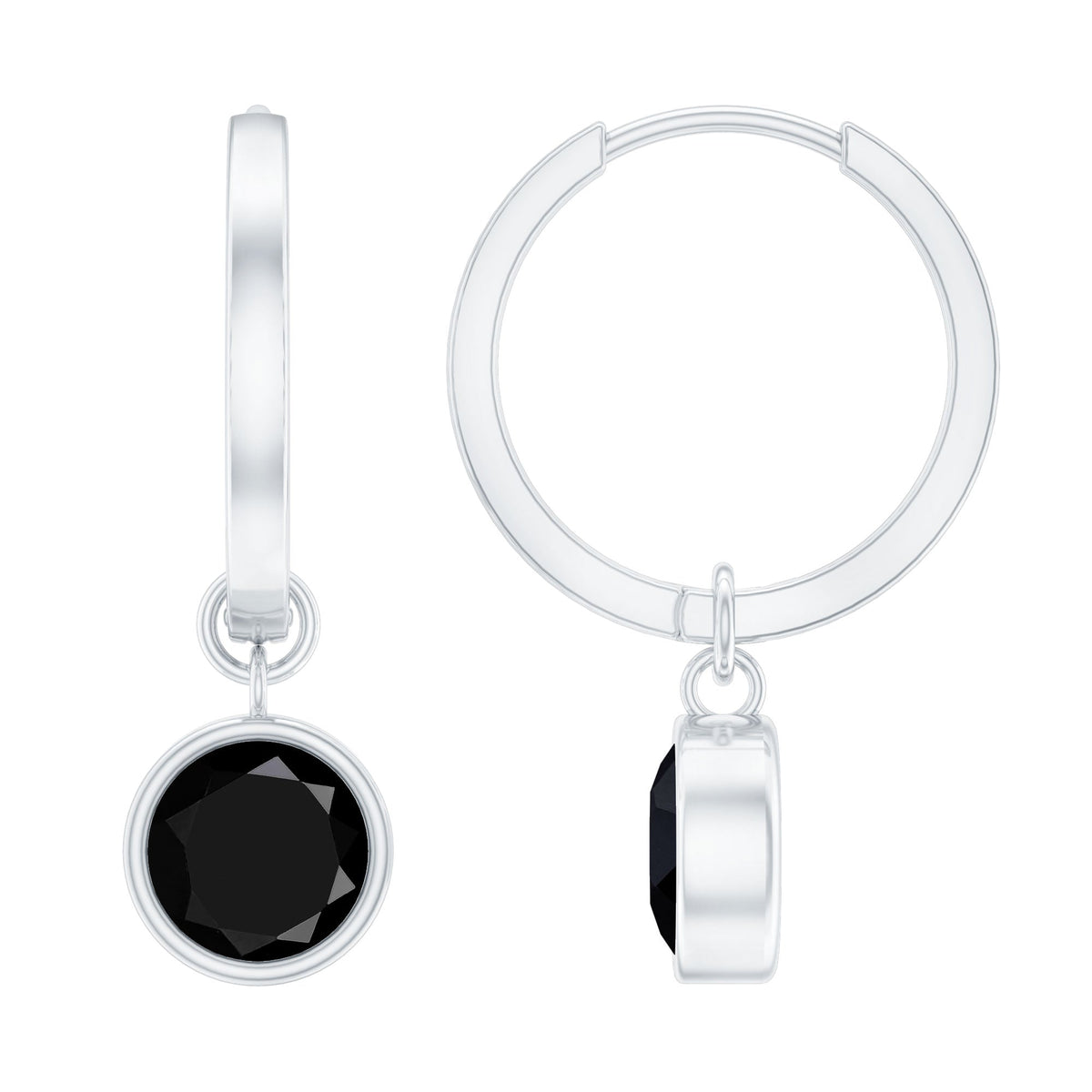 Bezel Set Black Onyx Hinged Hoop Drop Earrings