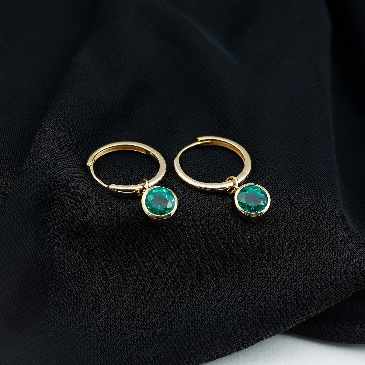 1.6 Carat Bezel Set Lab Grown Emerald Hinged Hoop Earrings
