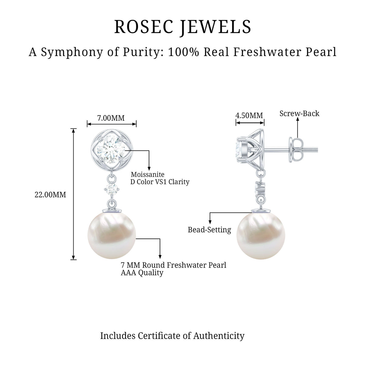 6 Carat Freshwater Pearl Flower Drop Earrings with Moissanite