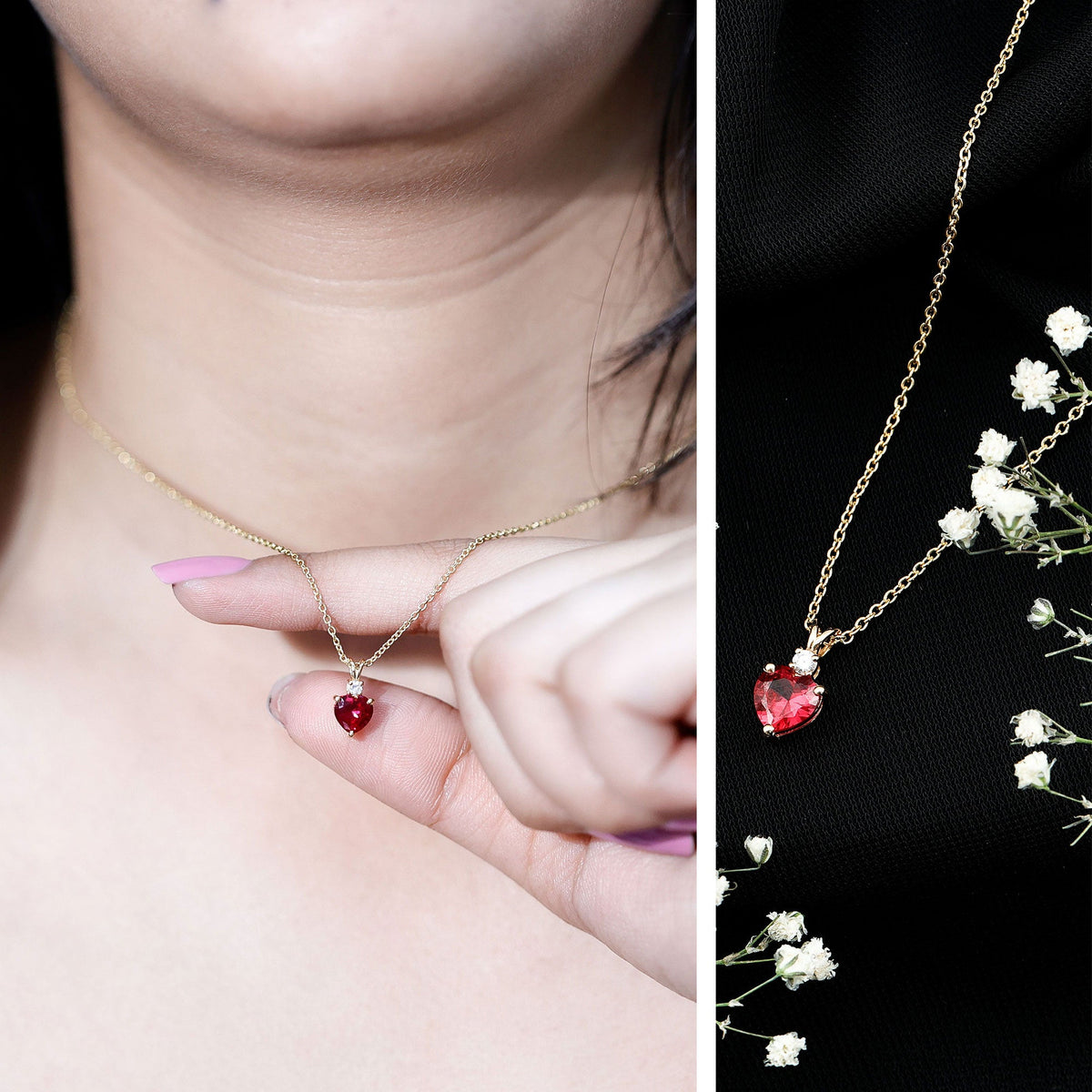 0.9 Carat Certified Lab Grown Ruby Heart Necklace with Diamond