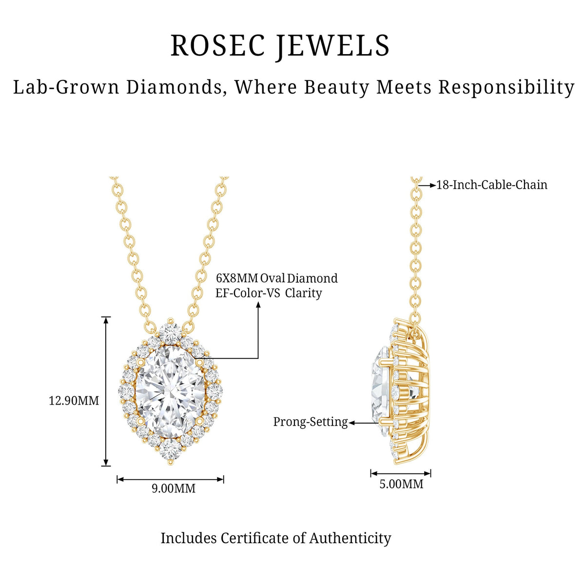 1.2 Carat Oval Shaped Lab Grown Diamond Wedding Necklace With Halo