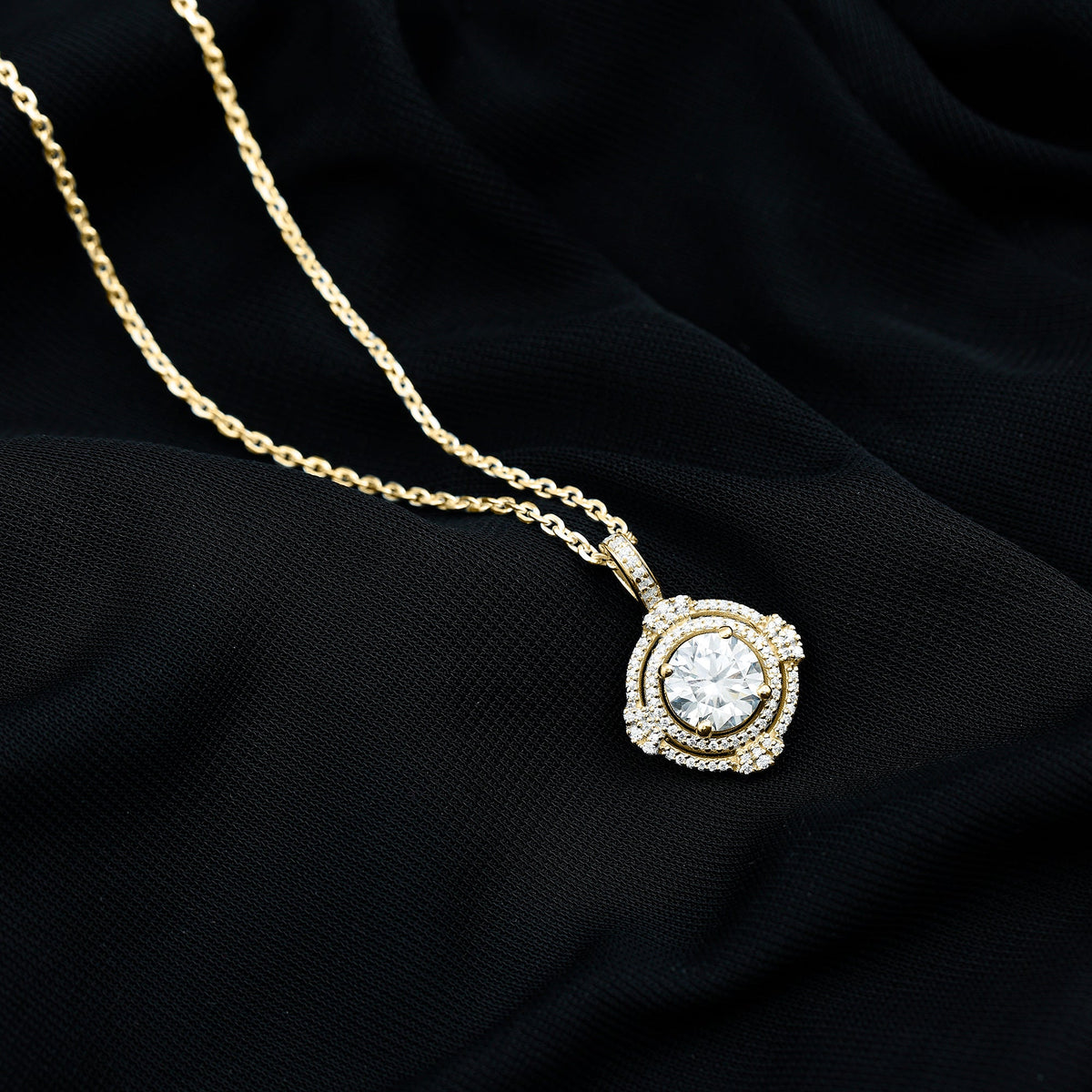 2 Carat Lab Grown Diamond Double Halo Necklace With Decorated Bail