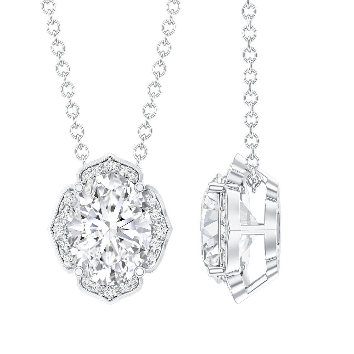 1.2 Carat Oval Shape Lab Grown Diamond Vintage Flower Necklace