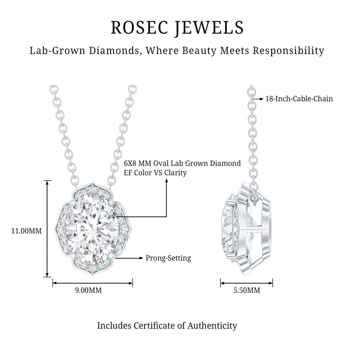 1.2 Carat Oval Shape Lab Grown Diamond Vintage Flower Necklace