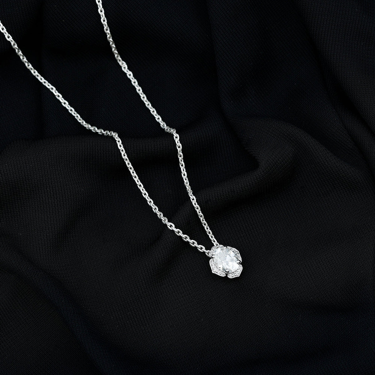 1.2 Carat Oval Shape Lab Grown Diamond Vintage Flower Necklace