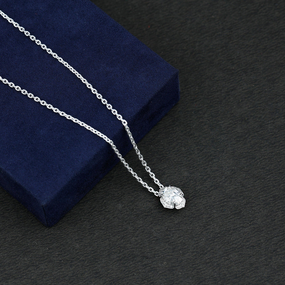 1.2 Carat Oval Shape Lab Grown Diamond Vintage Flower Necklace