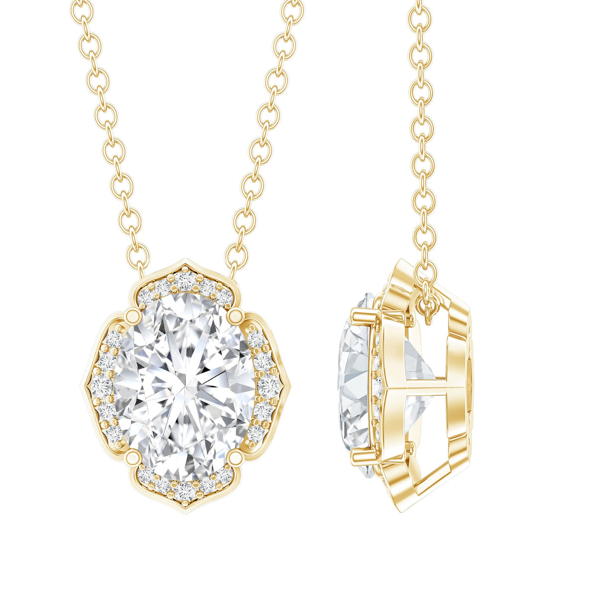 1.2 Carat Oval Shape Lab Grown Diamond Vintage Flower Necklace