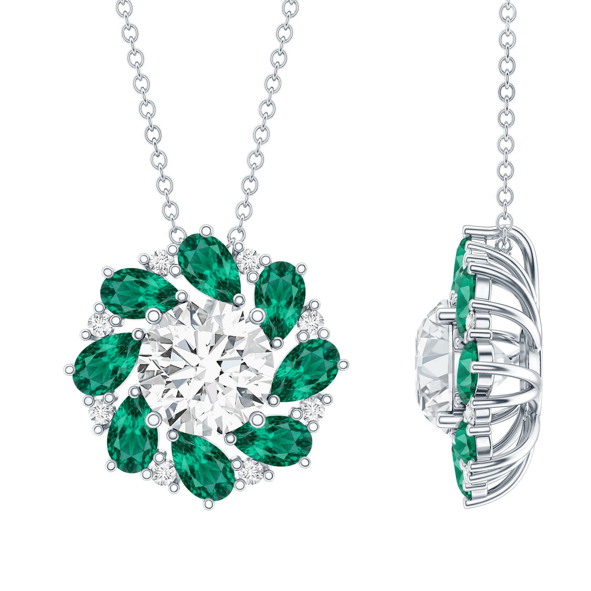2 Carat Lab Grown Diamond Emerald Flower Bridal Necklace