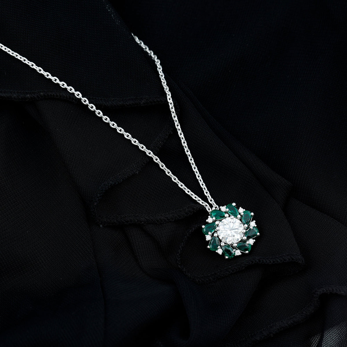 2 Carat Lab Grown Diamond Emerald Flower Bridal Necklace