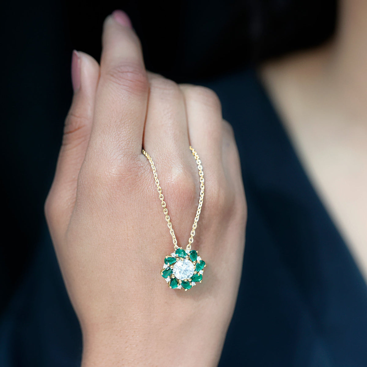 2 Carat Lab Grown Diamond Emerald Flower Bridal Necklace