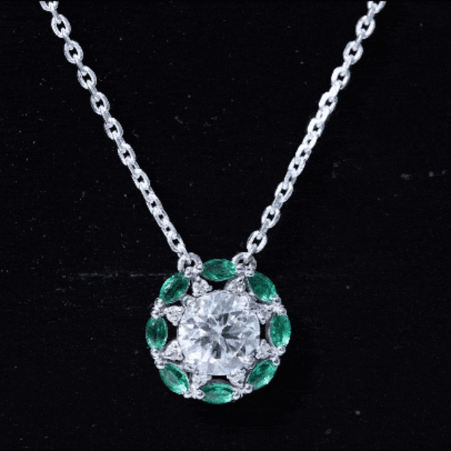 2 Carat Lab Grown Diamond Bridal Necklace With Lab Emerald