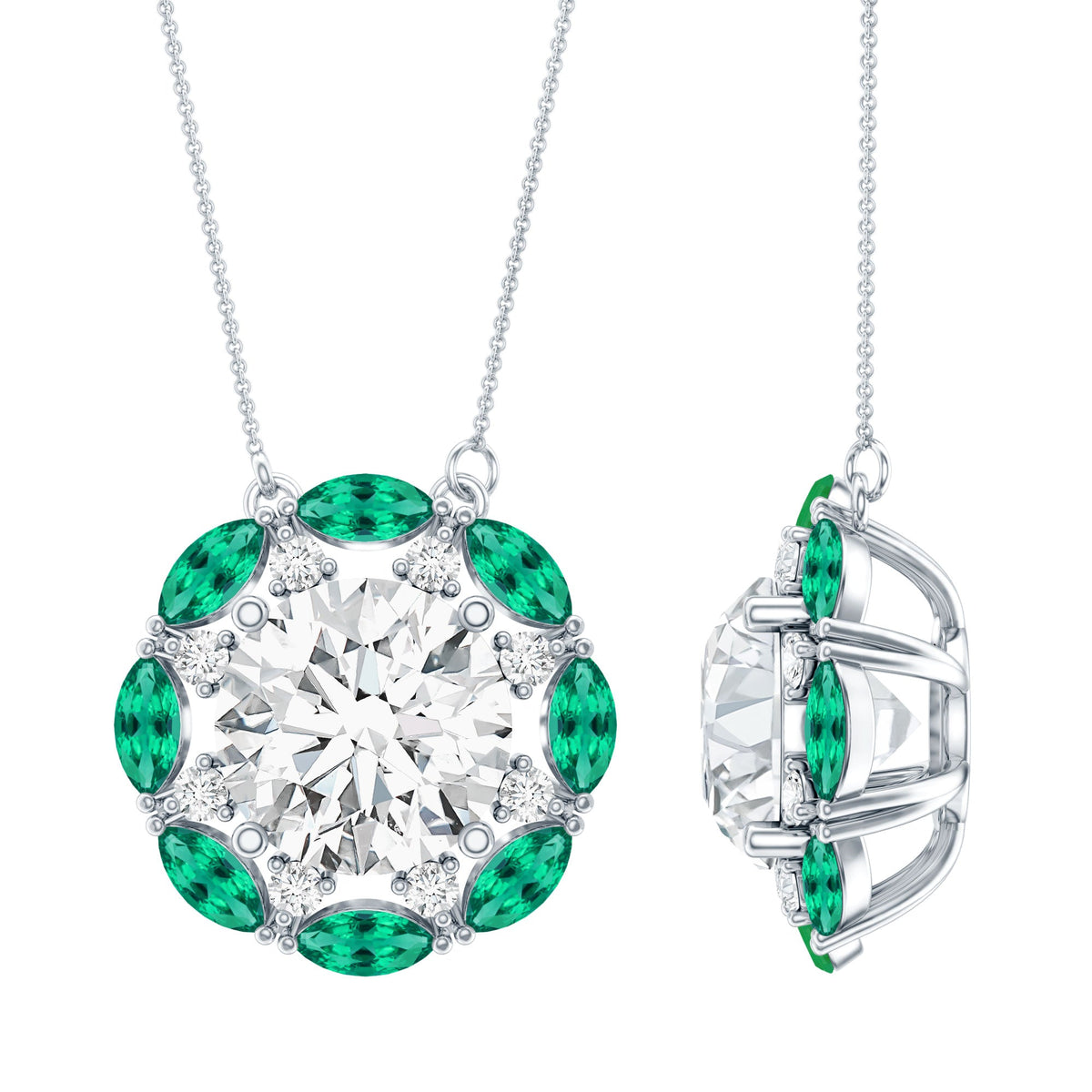 2 Carat Lab Grown Diamond Bridal Necklace With Lab Emerald