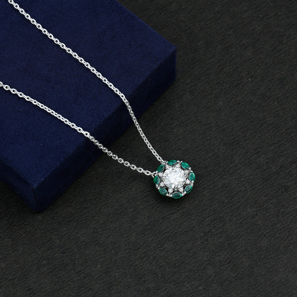 2 Carat Lab Grown Diamond Bridal Necklace With Lab Emerald