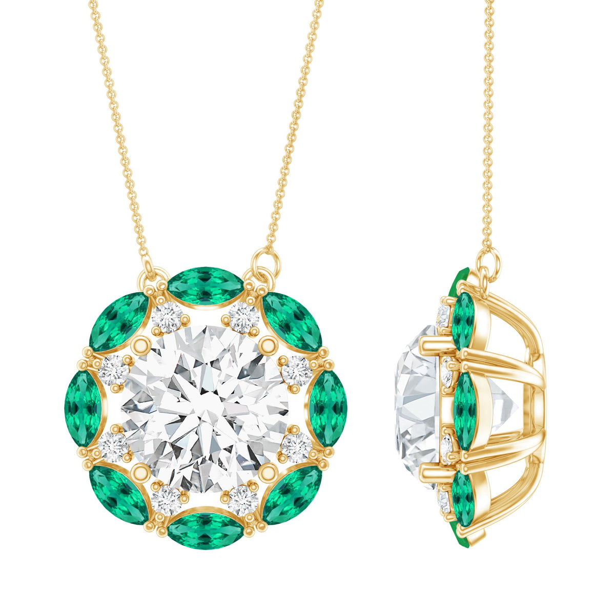 2 Carat Lab Grown Diamond Bridal Necklace With Lab Emerald