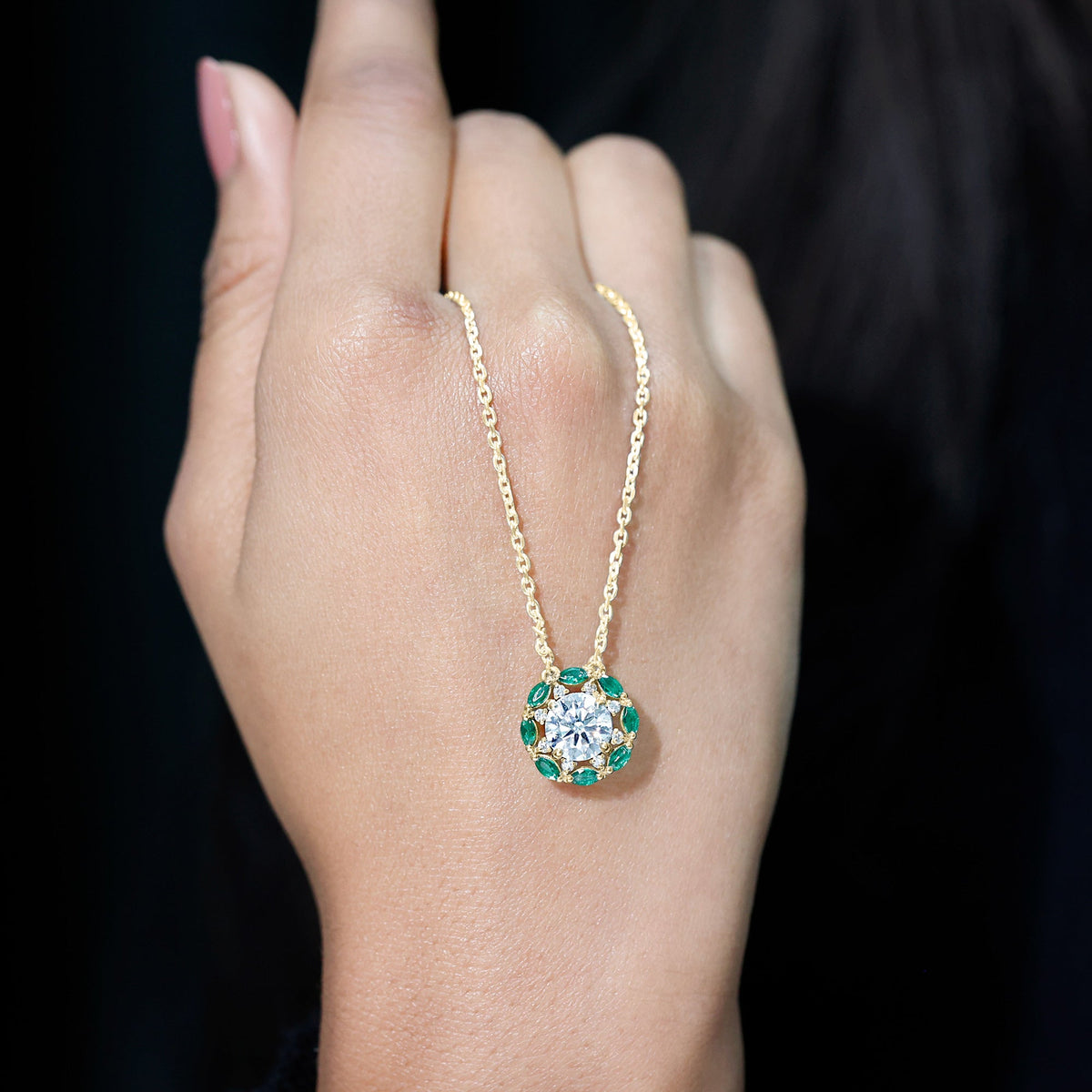 2 Carat Lab Grown Diamond Bridal Necklace With Lab Emerald