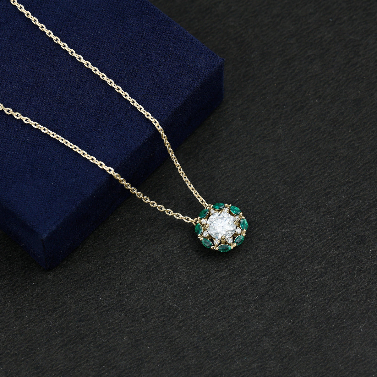 2 Carat Lab Grown Diamond Bridal Necklace With Lab Emerald