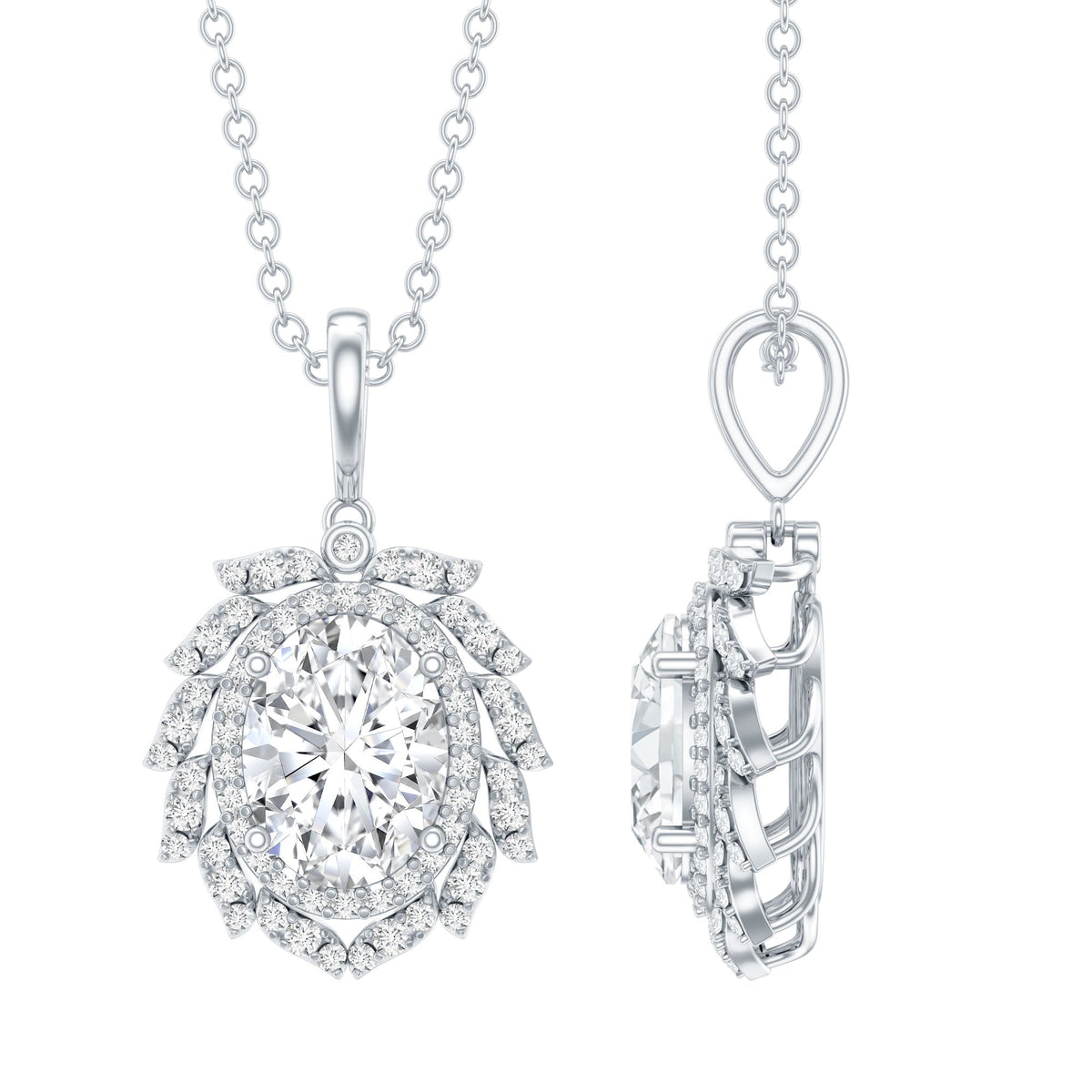 1.2 Carat Oval Lab Grown Diamond Vintage Necklace With Double Halo
