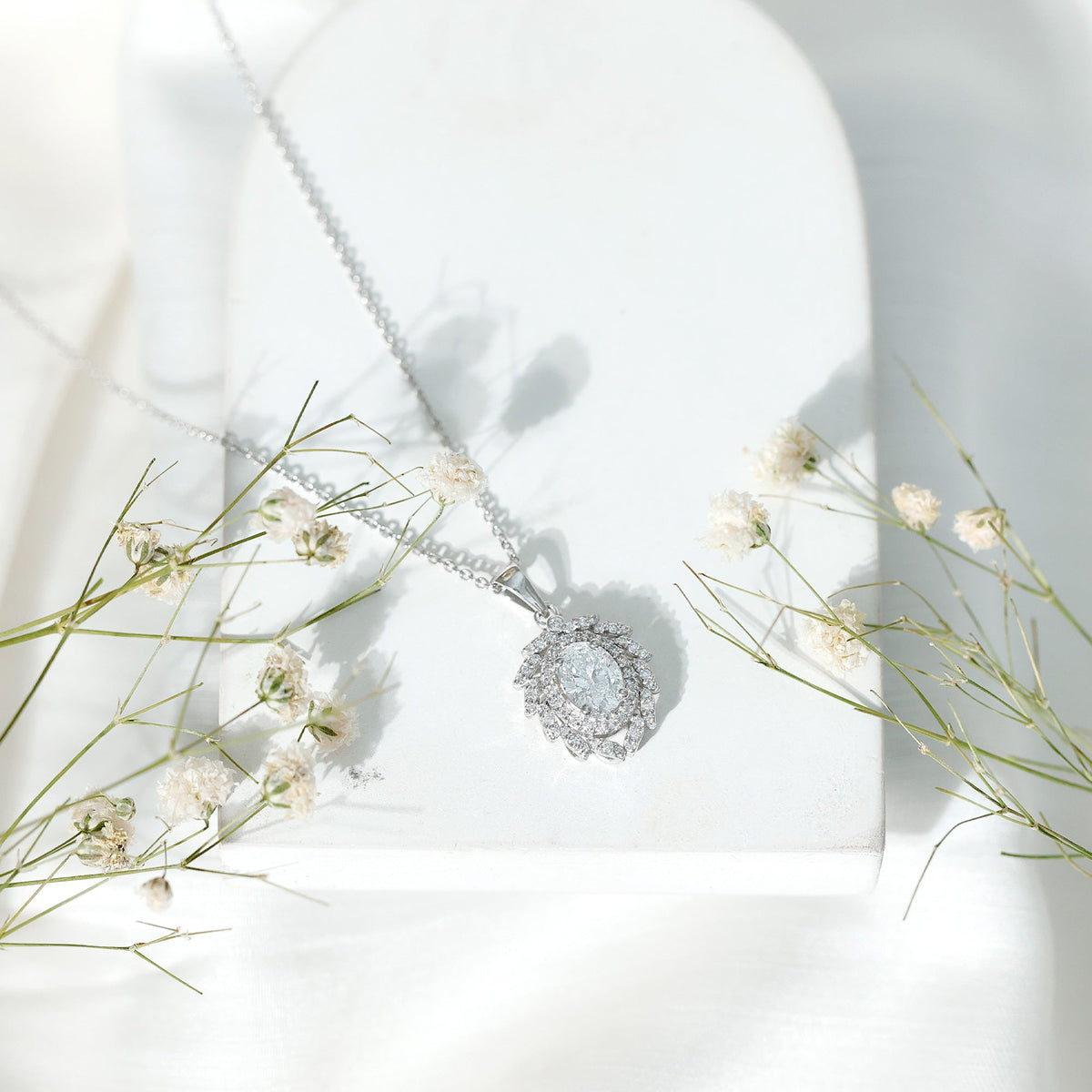 1.2 Carat Oval Lab Grown Diamond Vintage Necklace With Double Halo