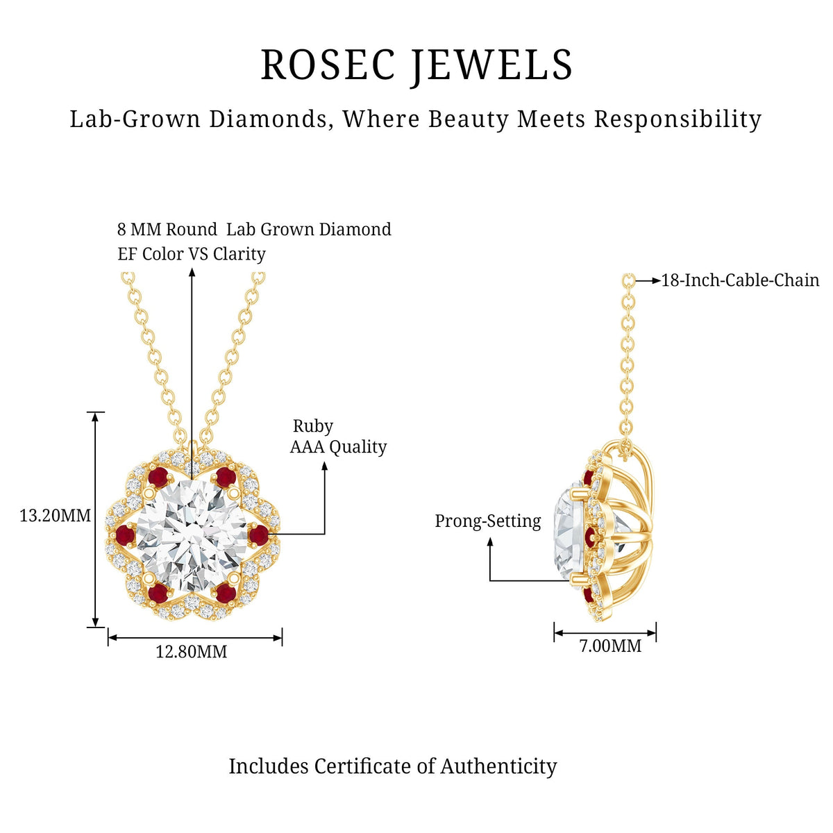 2 Carat Lab Grown Diamond Flower Statement Necklace With Ruby