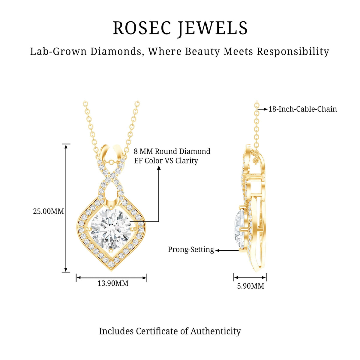 2 Carat Round Lab Grown Diamond Infinity Loop Necklace