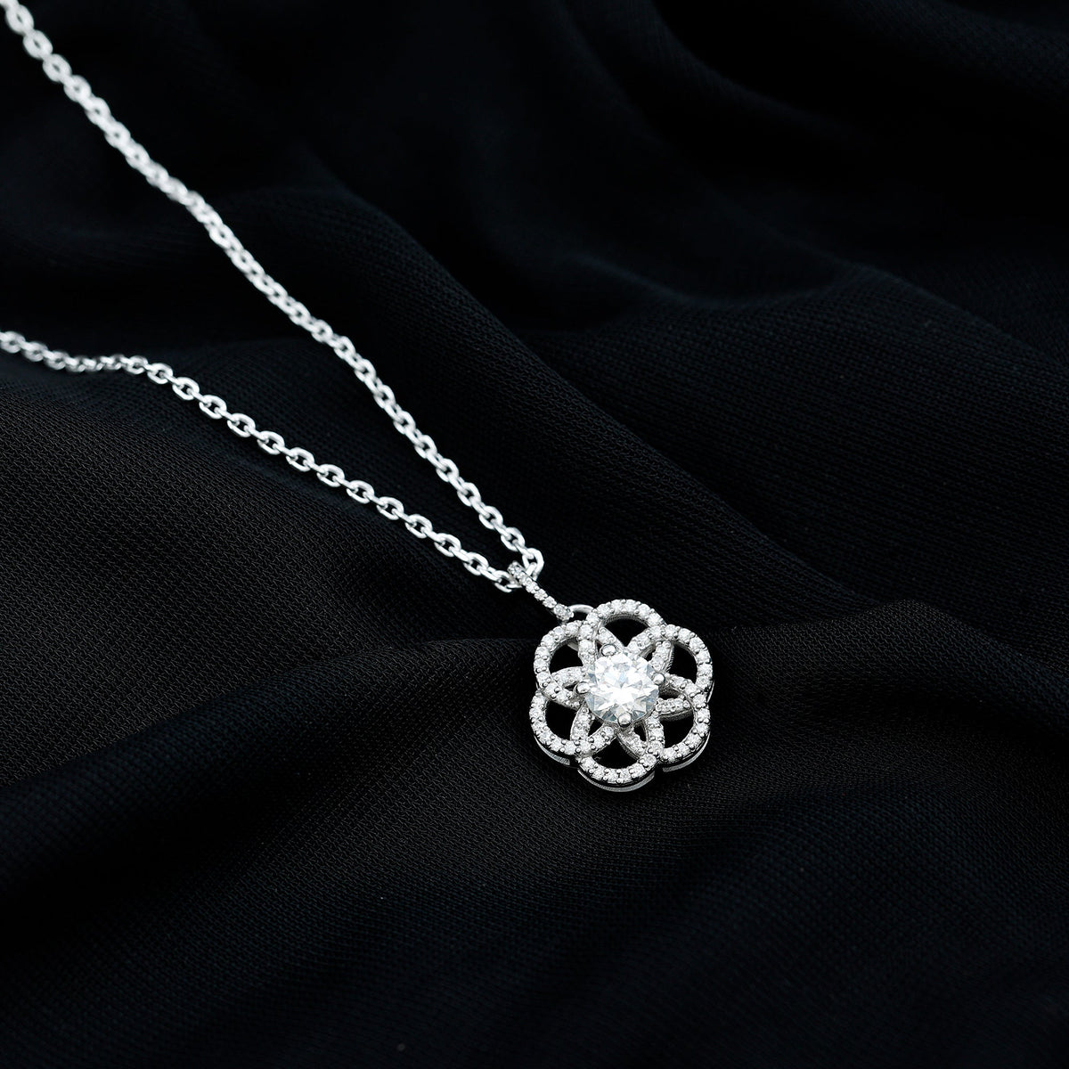 0.9 Carat Round Lab Diamond Flower Bridal Necklace