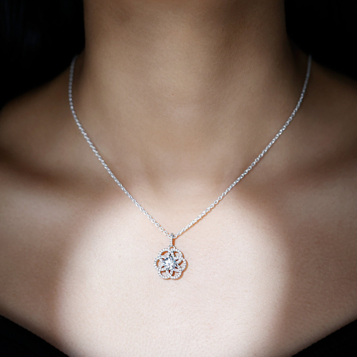 0.9 Carat Round Lab Diamond Flower Bridal Necklace
