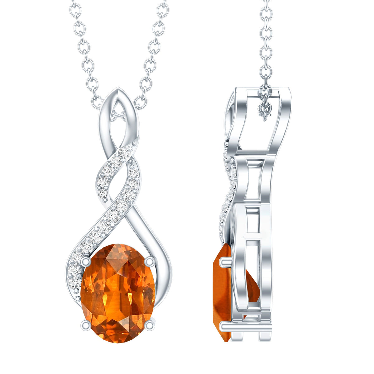 1.5 Carat Lab Grown Orange Sapphire Infinity Pendant Necklace in Sterling Silver