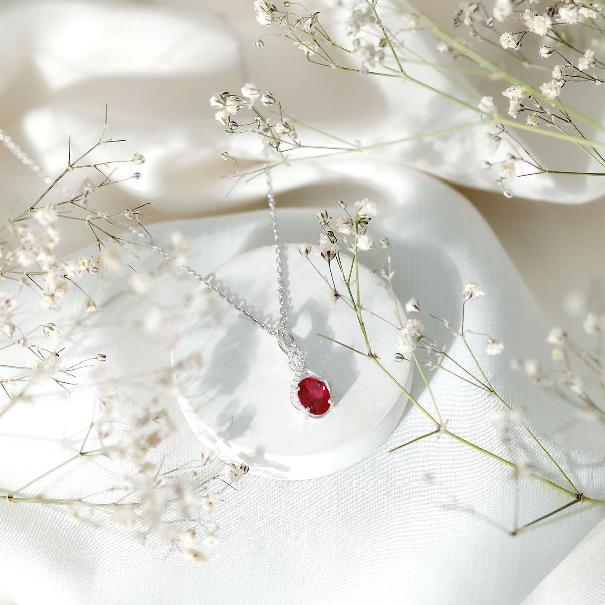 1.5 Carat Lab Grown Ruby Infinity Necklace With Silver Chain