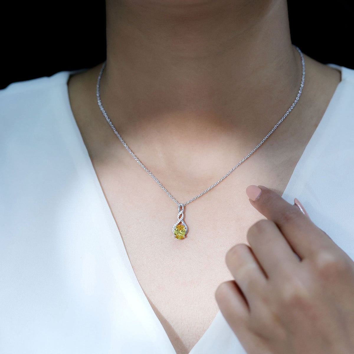 1.5 Carat Lab Grown Yellow Sapphire Silver Infinity Necklace With Silver Chain