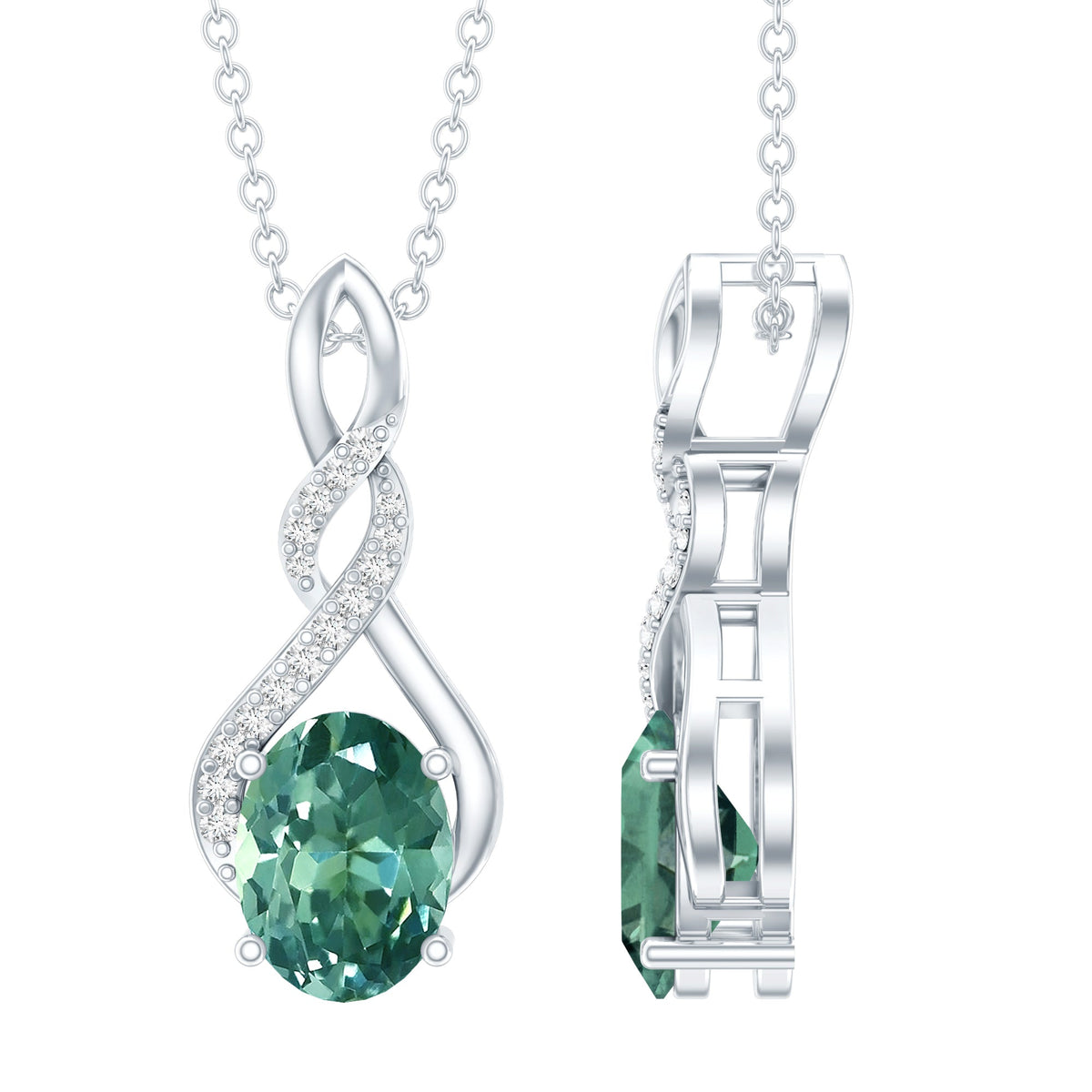 1.5 Carat Lab Grown Green Sapphire Infinity Necklace With Silver Chain