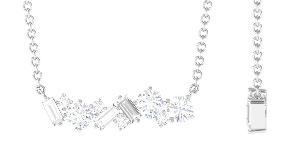 1.5 Ctw Round and Baguette Cut Moissanite Cluster Bar Necklace