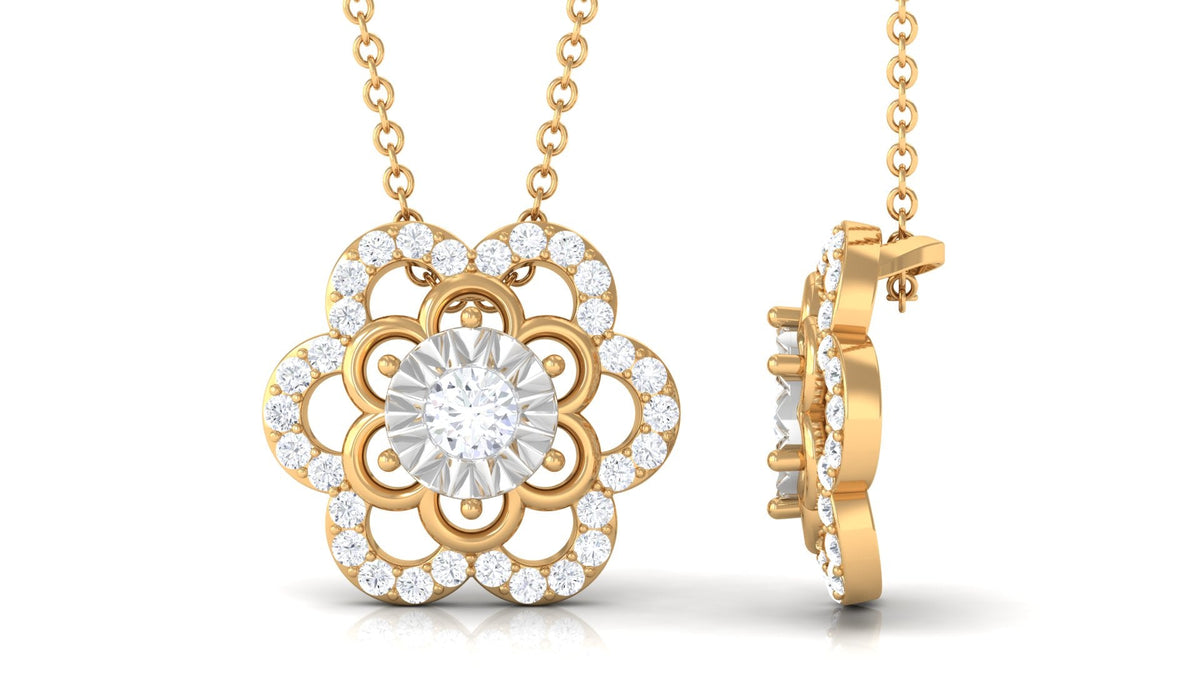 Certified Moissanite Floral Pendant Necklace