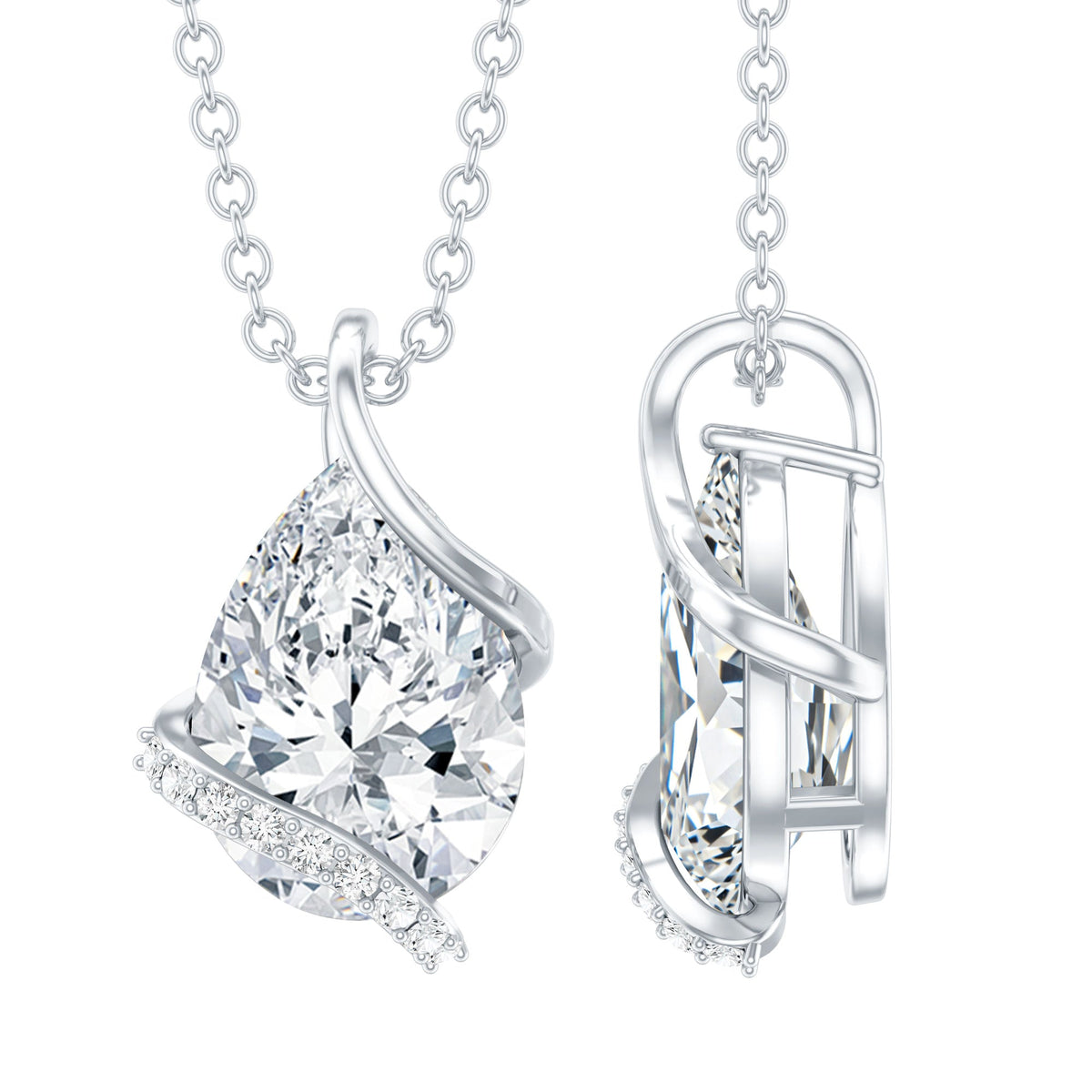 2 Carat Pear Shaped Moissanite Solitaire Pendant in Silver