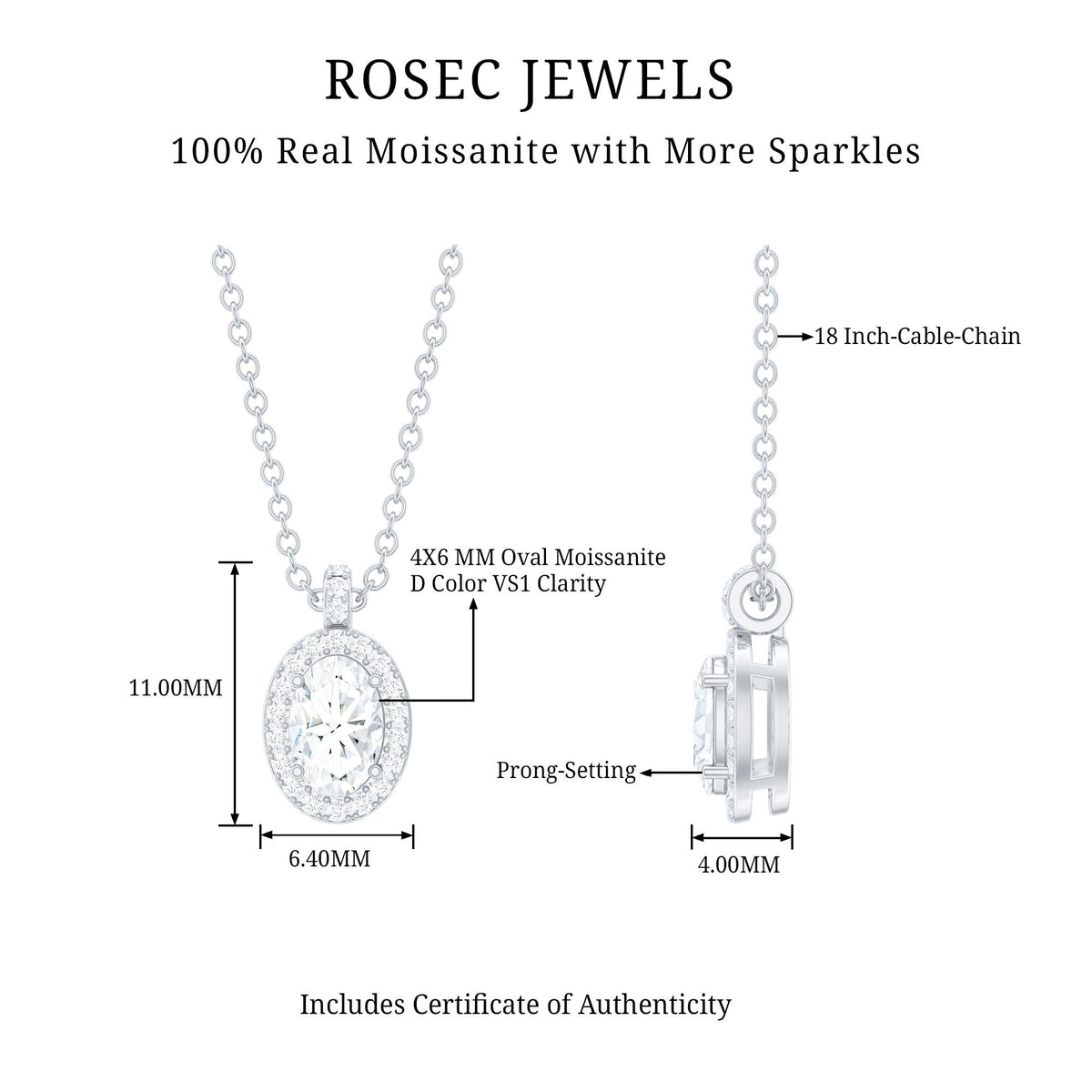 0.4 Carat Oval Moissanite Bridal Pendant Necklace